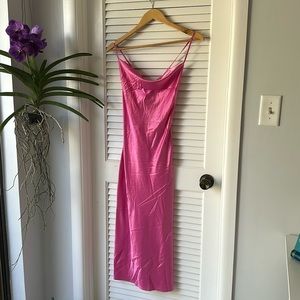 Pink Satin Cowl Neck Tie Back Slip Dress